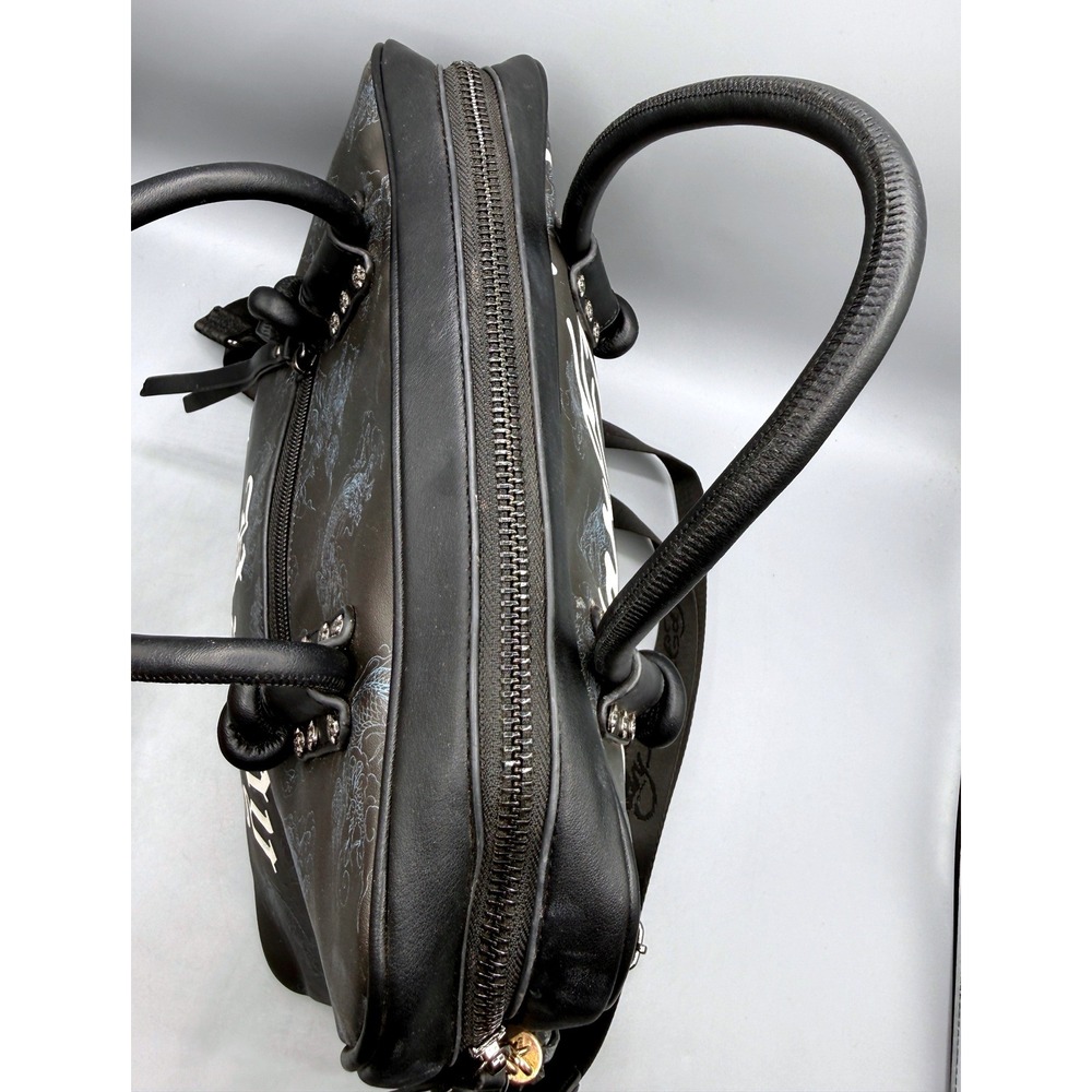 Ed Hardy Black Tattoo Satchel Broken Hearts Fairytales Crossbody Bag Studded - Picture 6 of 16
